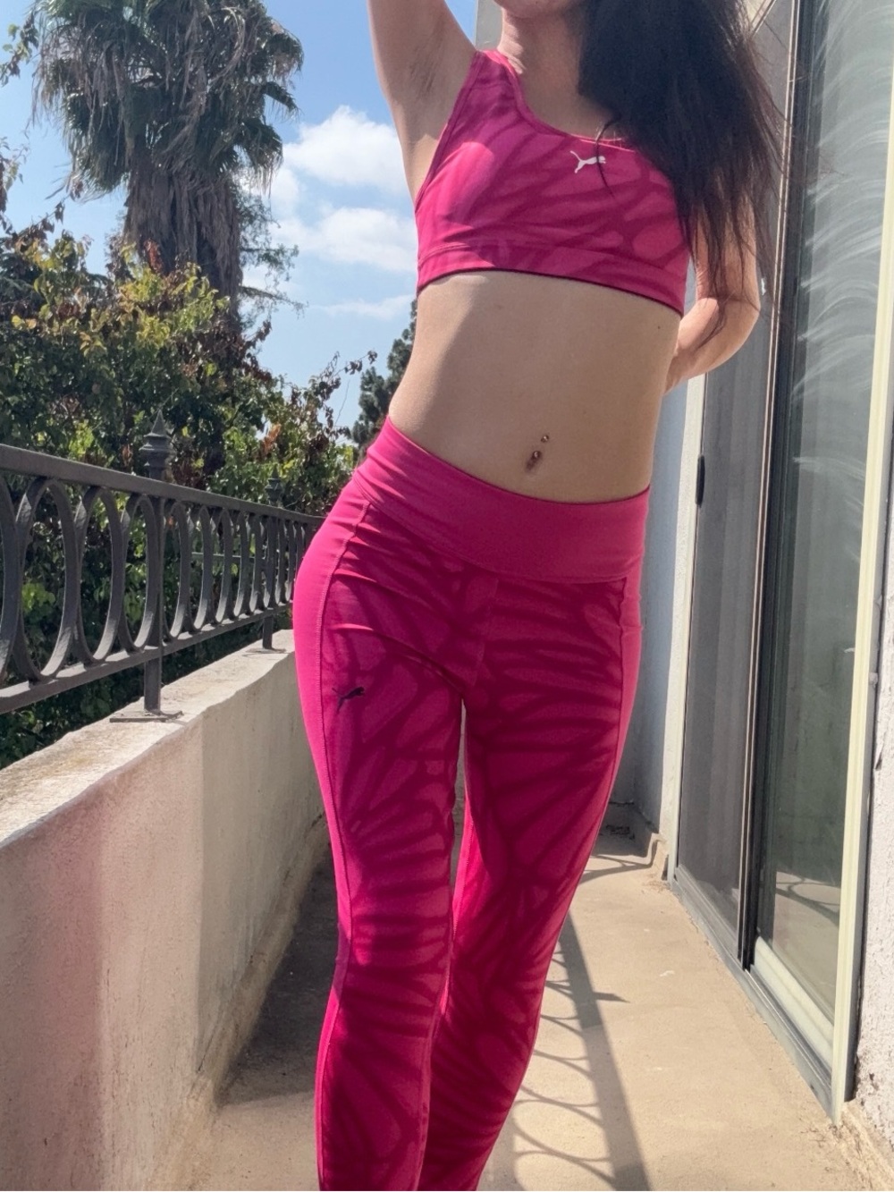 Puma Hot Pink Zebra-Pattern Sports Bra & Leggings Set